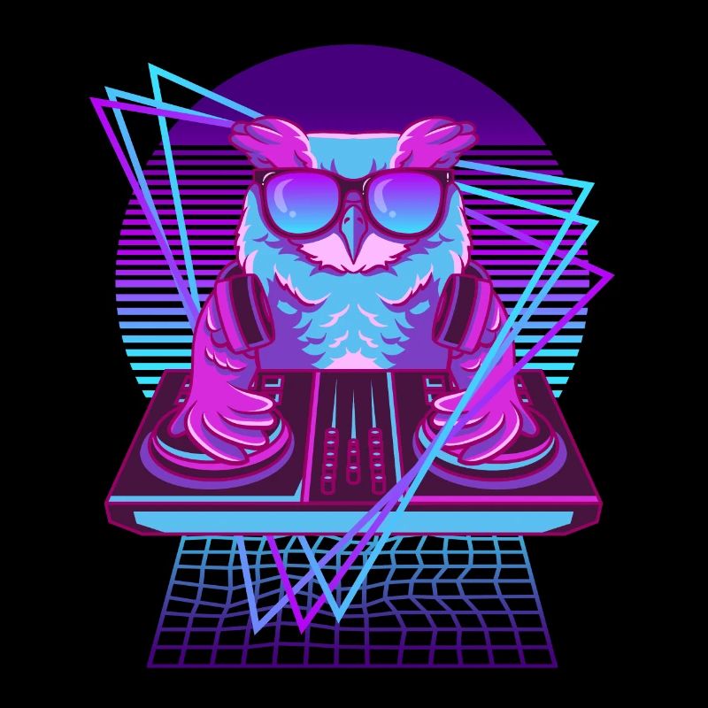 Vaporwave Eule DJ Pult Eule