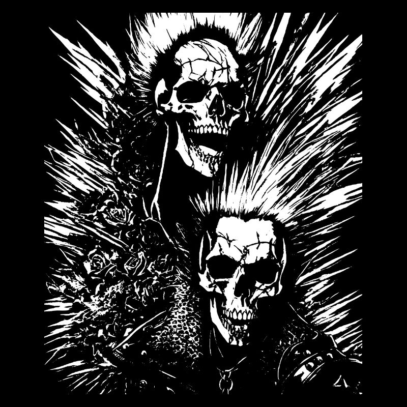 Crâne de fan d’horreur avec jeu de mots Mohawk Crazy Punkrocker