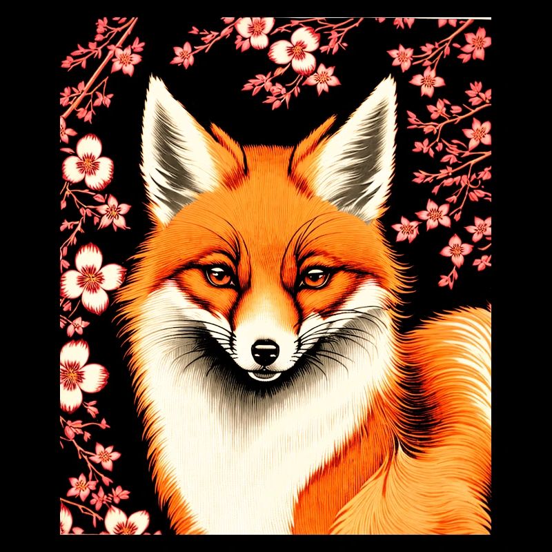 Foxes Japanese Cherry Blossom Flower Kitsune Fox