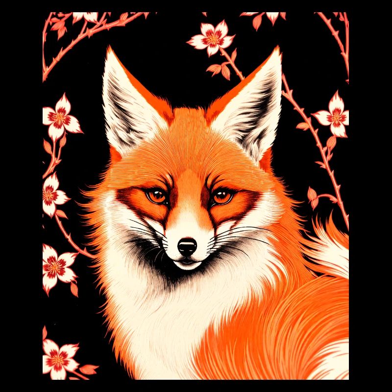 Foxes Japanese Cherry Blossom Flower Kitsune Fox
