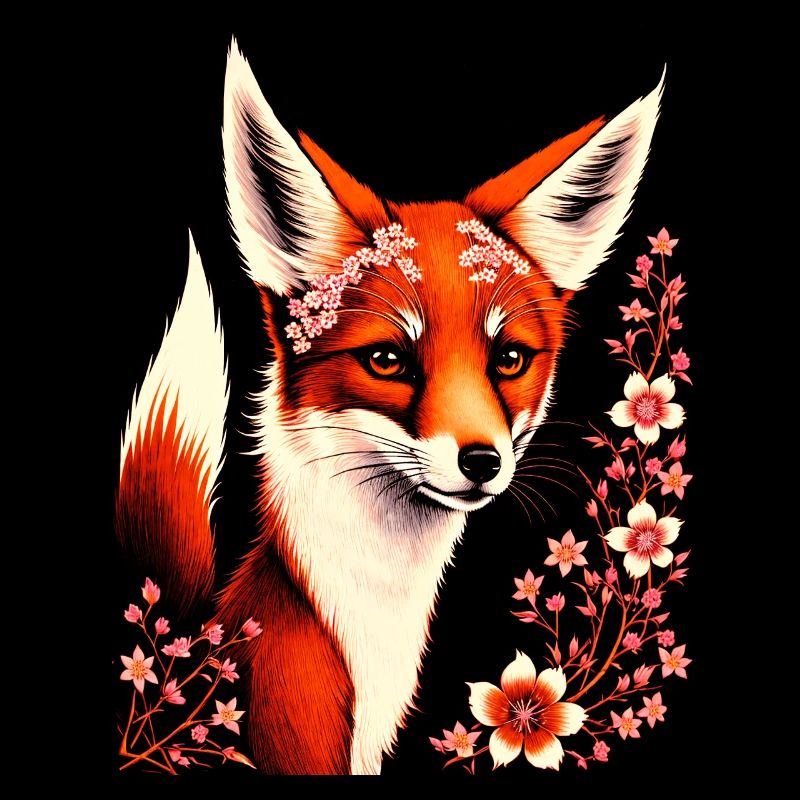 Foxes Japanese Cherry Blossom Flower Kitsune Fox
