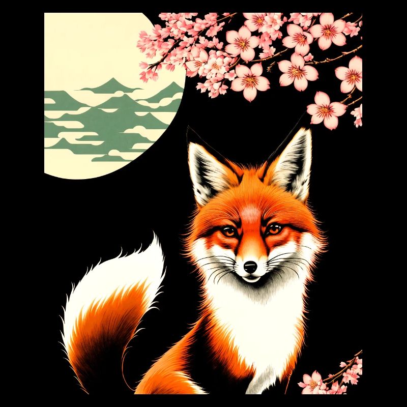 Foxes Japanese Cherry Blossom Flower Kitsune Fox
