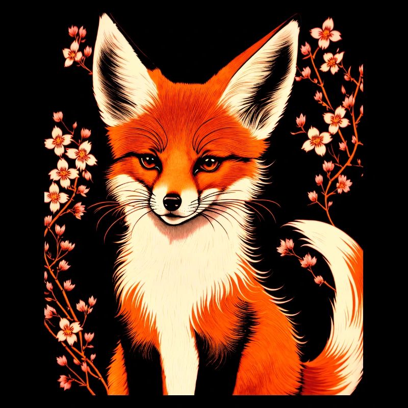 Foxes Japanese Cherry Blossom Flower Kitsune Fox