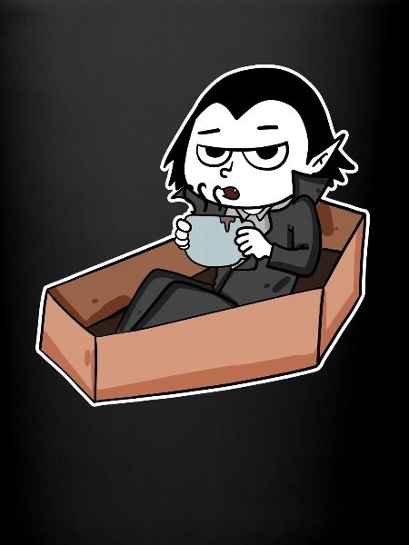 Vampire drinks coffee