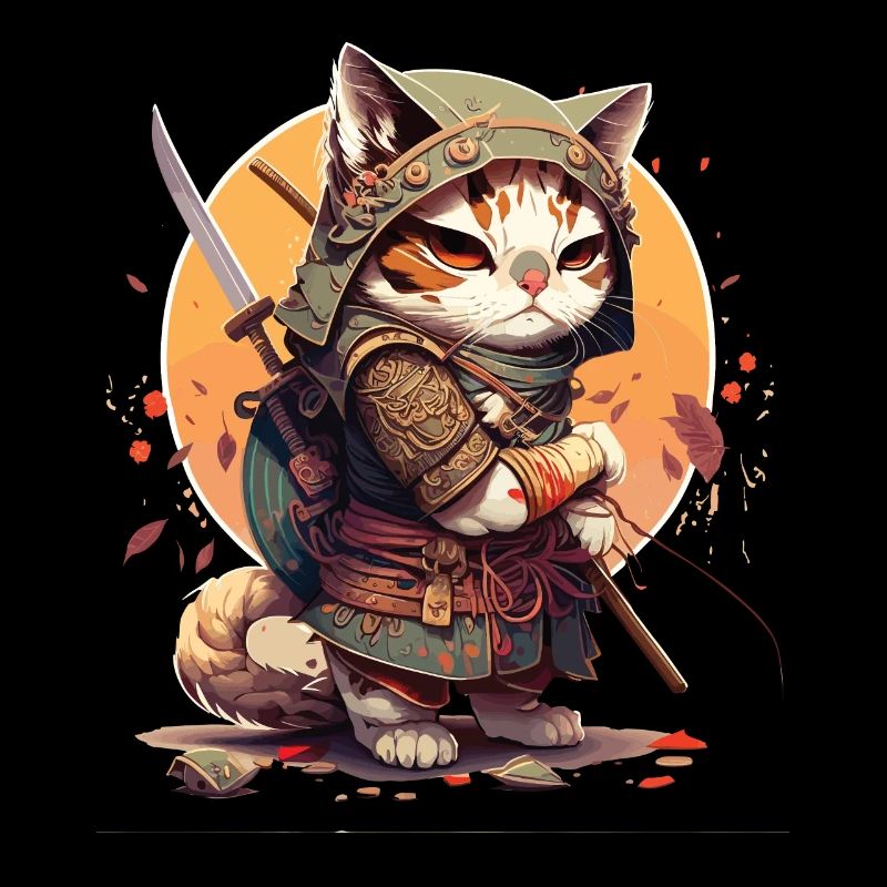 Chat Samouraï Kawaii Chat Ninja Japonais