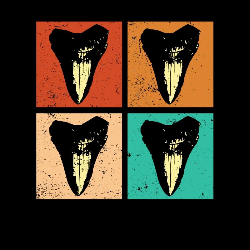 Dents de mégalodon aux couleurs rétro - Megalodon shark