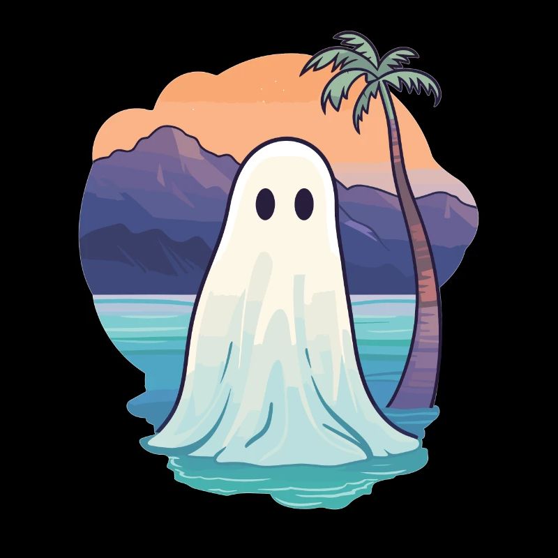 Halloween groovy ghost hippie beach palm tree vintage