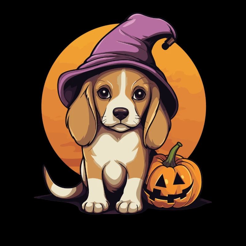Halloween Witch Hat Pumpkin Dog Beagle