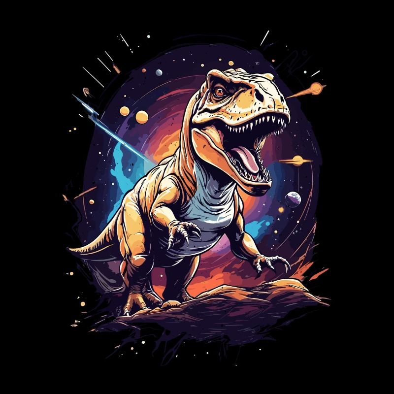 T-Rex on a rocky cliff in space