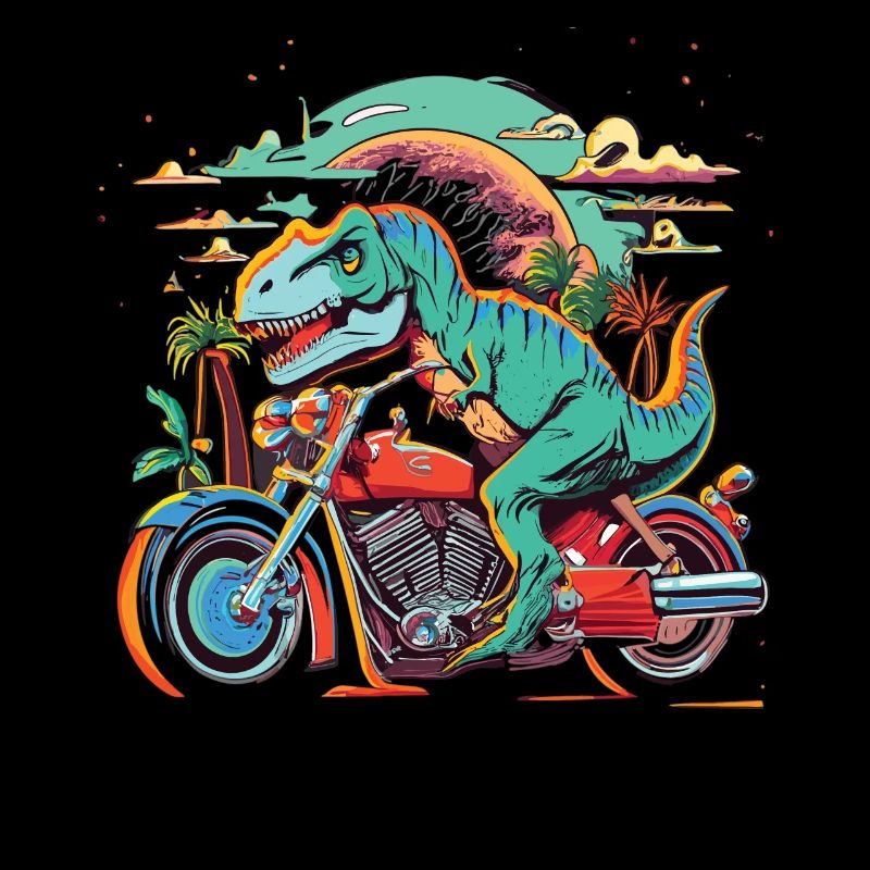 T-Rex rides a motorcycle