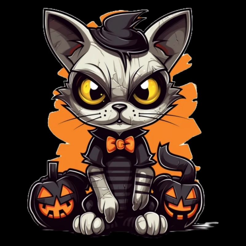 Süßer Halloween-Kätzchen mit Kürbissen