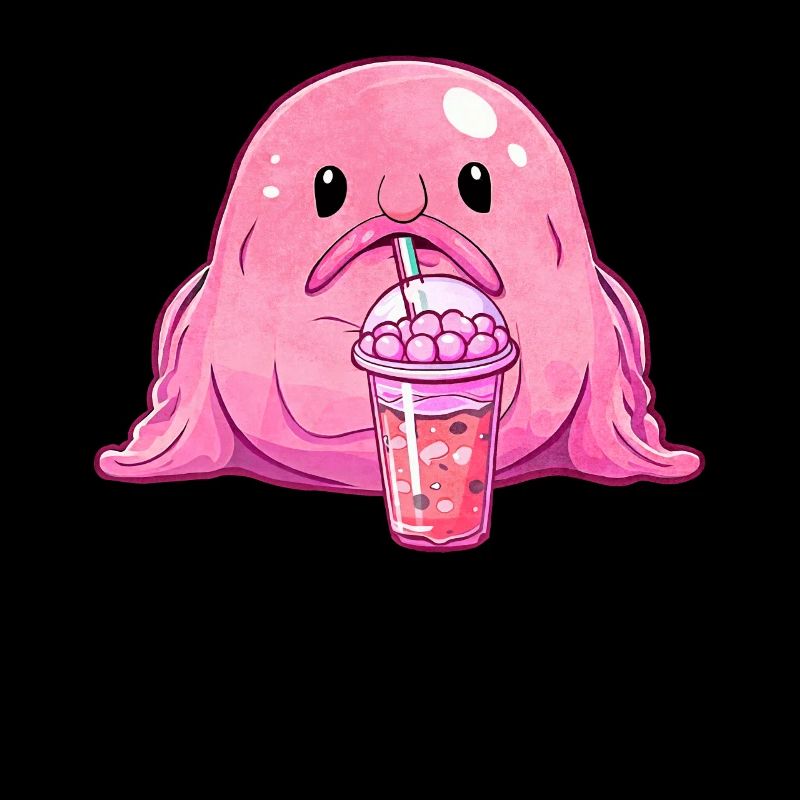 Kawaii Blobfish rose Boba Bubble Milk Tea