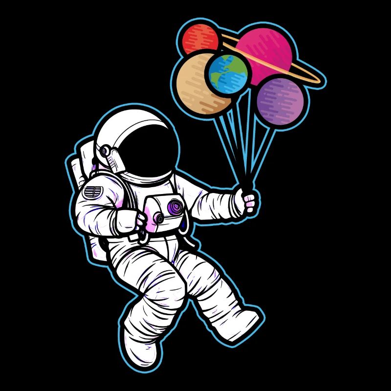Astronaut Holding Planet Balloons Solar System