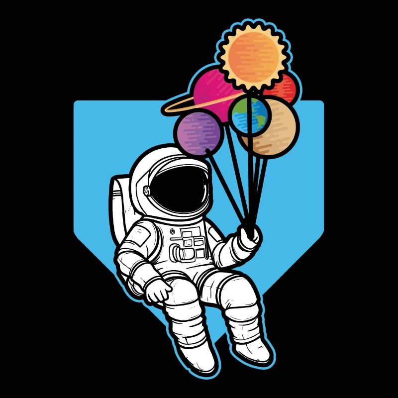 Astronaut Holding Planet Balloons Solar System