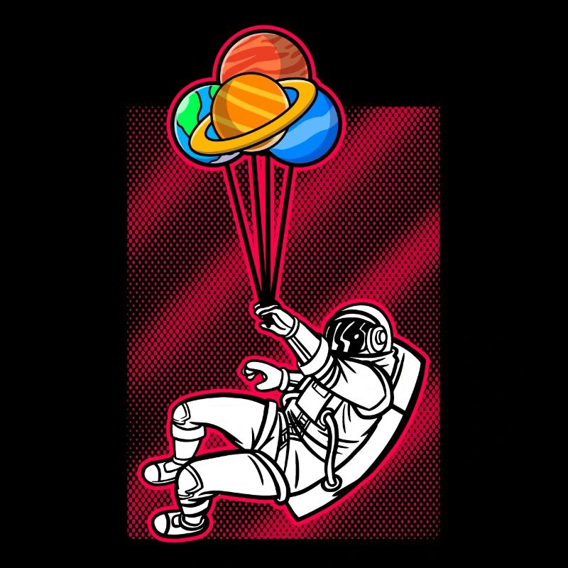 Astronaut Holding Planet Balloons Solar System