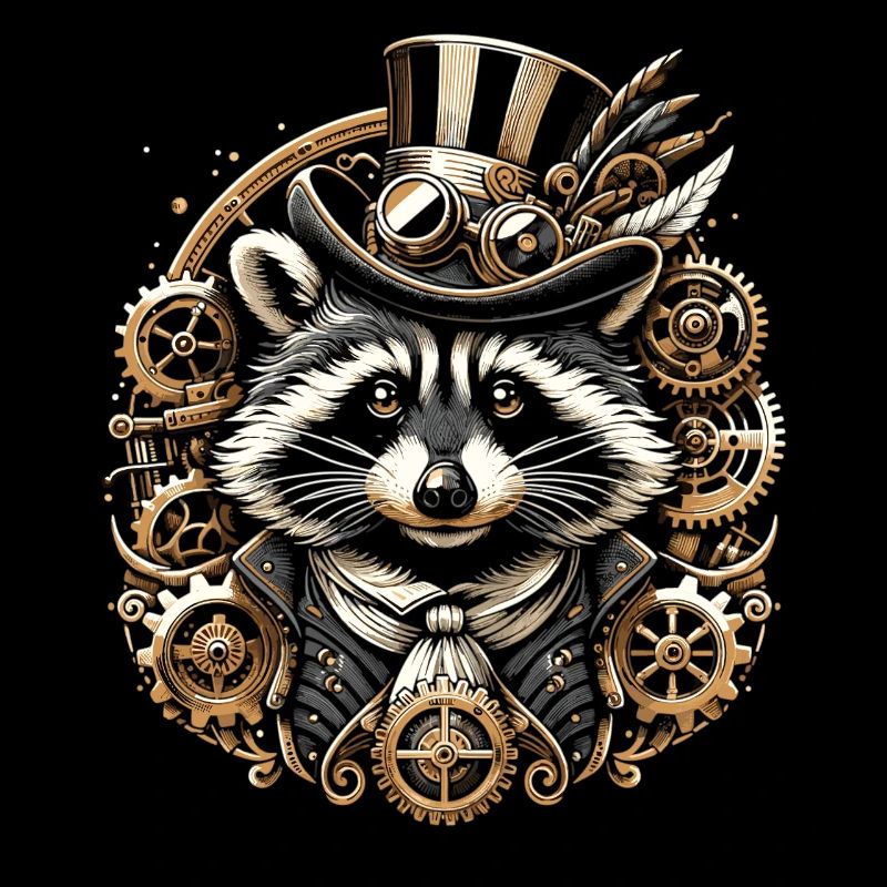 Raton laveur victorien : élégance steampunk