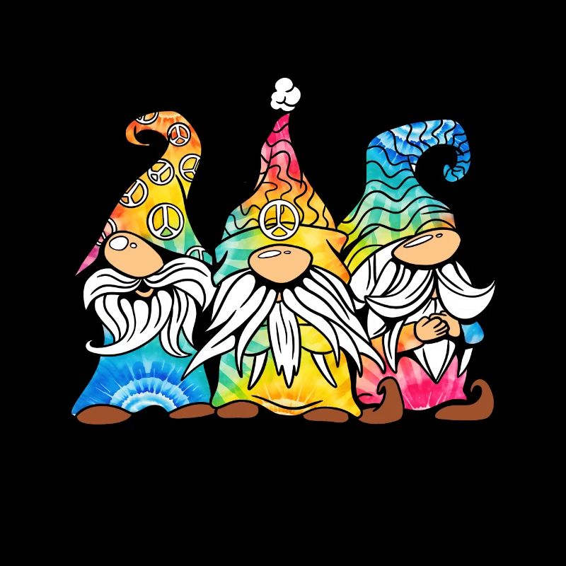 Drei Hippie -Gnomes Groovy Binde Dye Gnomies
