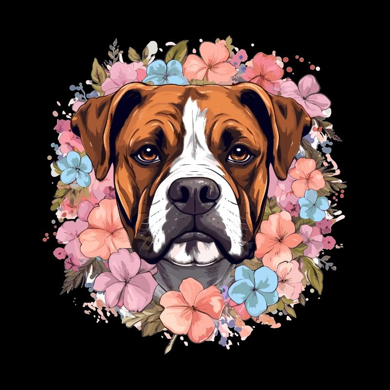 Boxer chien race animal de compagnie - graphique mignon avec des fleurs