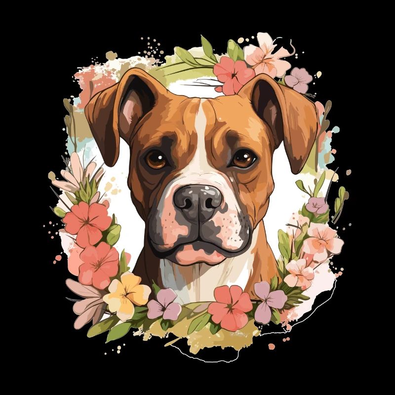 Boxer chien race animal de compagnie - graphique mignon avec des fleurs
