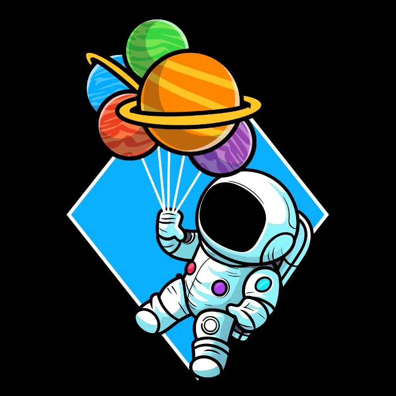 Astronaut Holding Planet Balloons Solar System