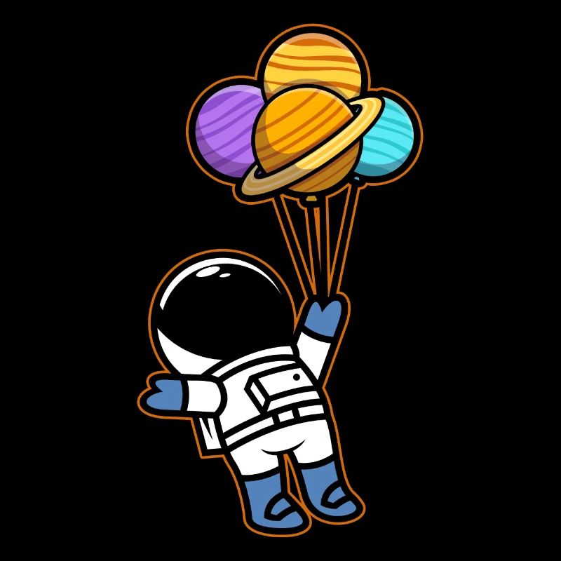 Astronaut Holding Planet Balloons Solar System