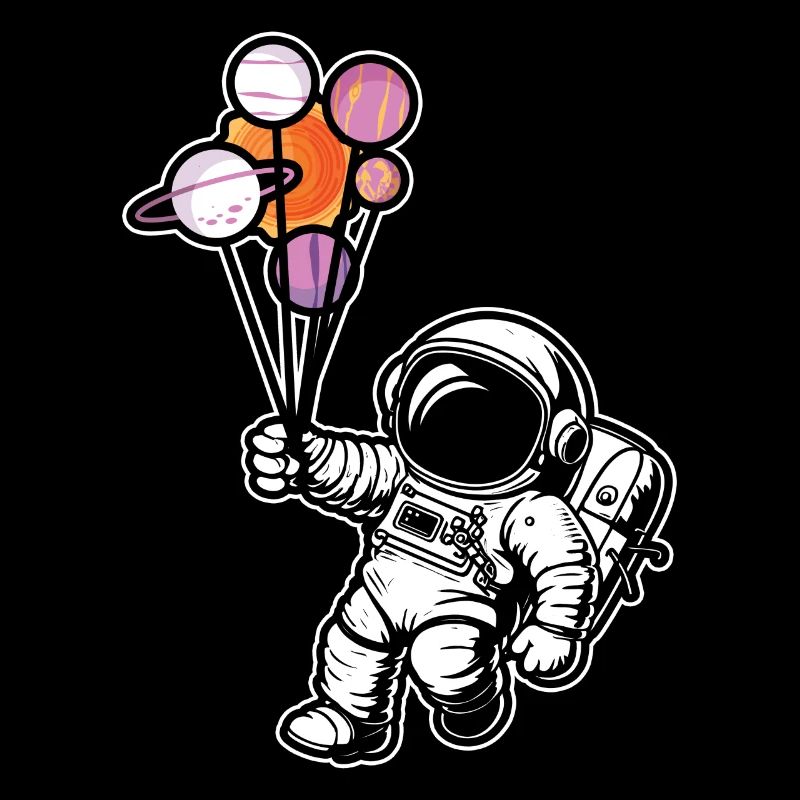 Astronaut Holding Planet Balloons Solar System