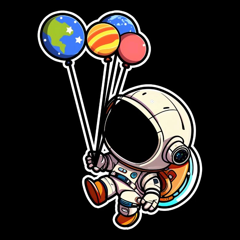 Astronaut Holding Planet Balloons Solar System