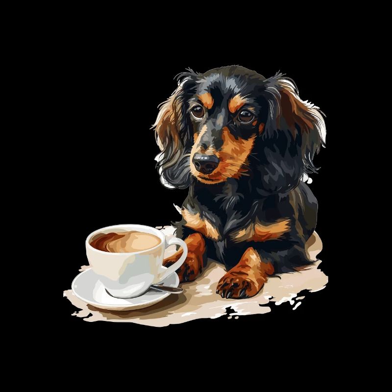 Teckel mignon Doxie avec une tasse de saucisse à café