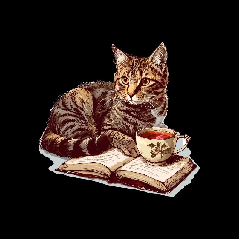Chats Livres Thé Lecture - Mignon Drôle Graphique