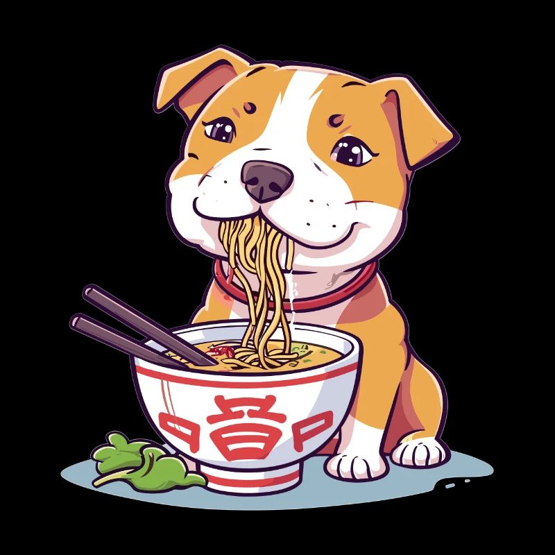 Drôle de Pitbull mangeant de la soupe de nouilles Ramen Kawaii