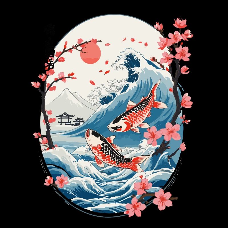 Vintage Ukiyo-E Koi Karpfen Kirschblüten Design