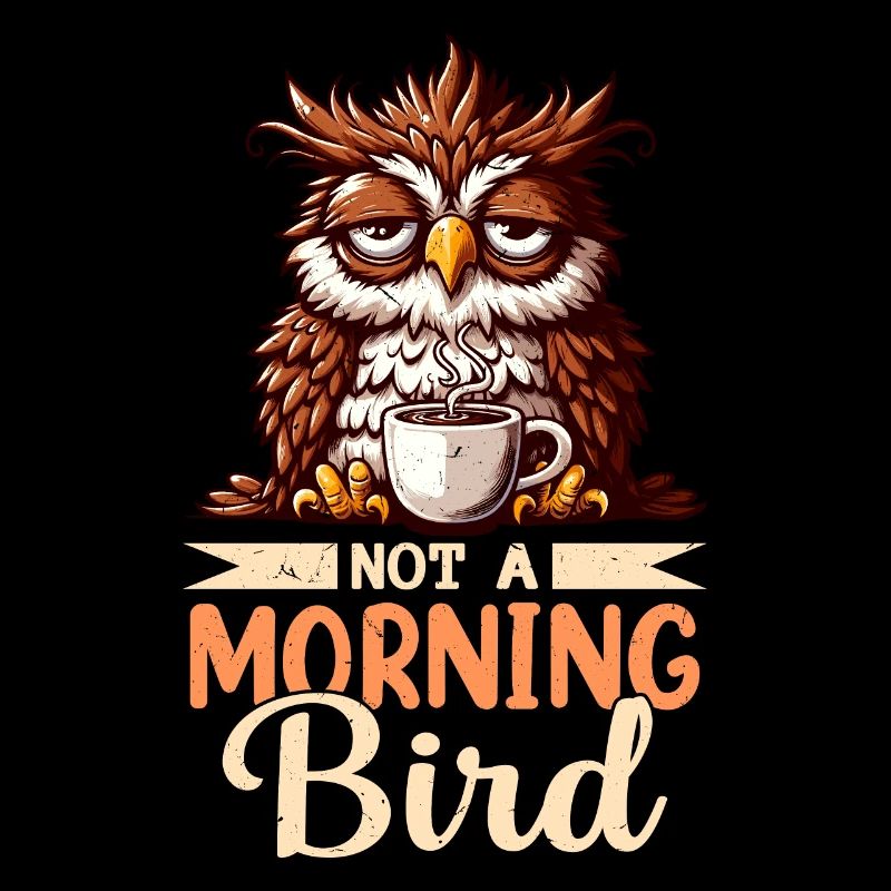 Grumpy Owl With Coffee Morning Mood