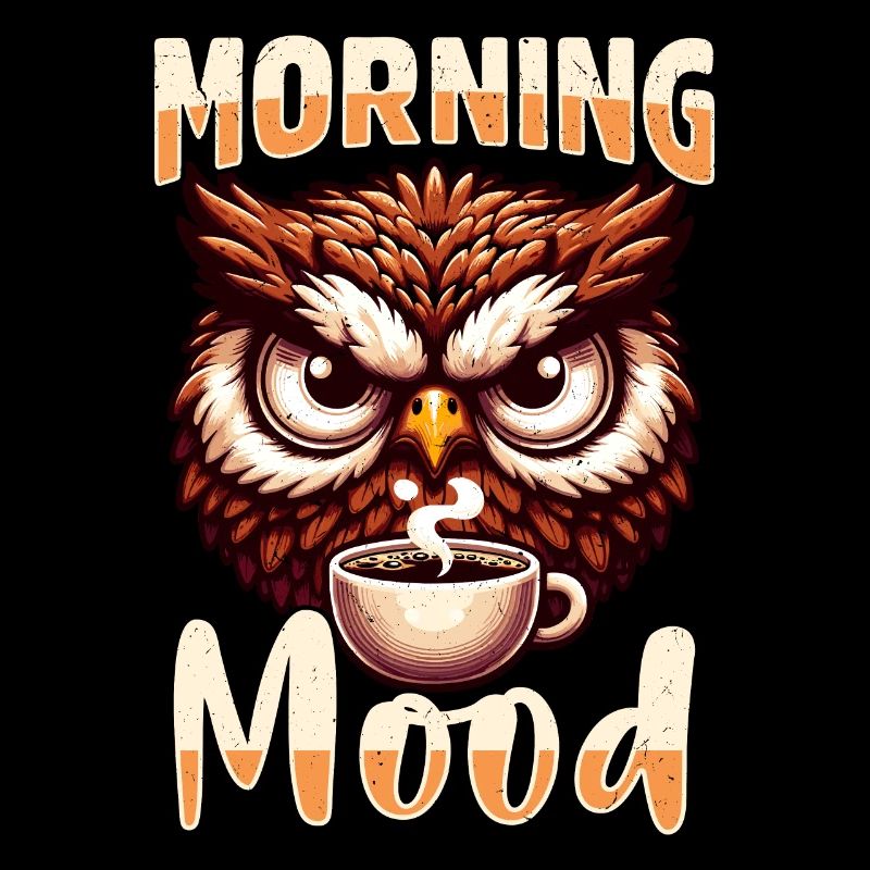Grumpy Owl With Coffee Morning Mood