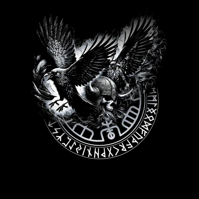 Valhalla Raven Ravens Odin's Runes Norse Compass