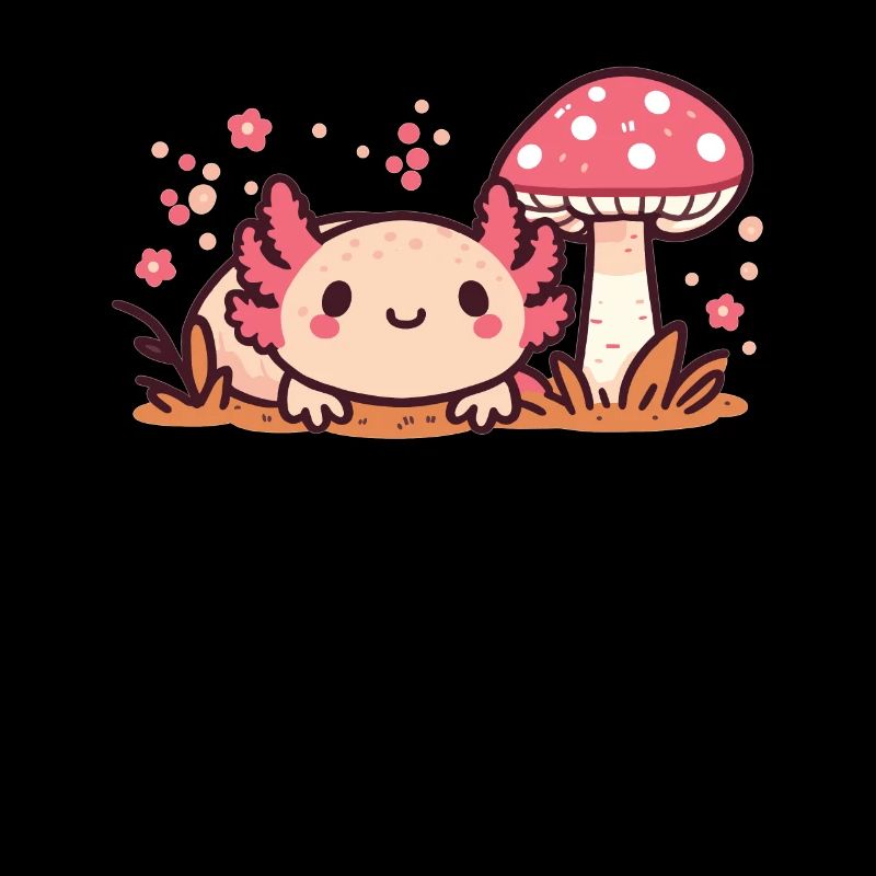Cute Cottage Core Axolotl With Mushroom