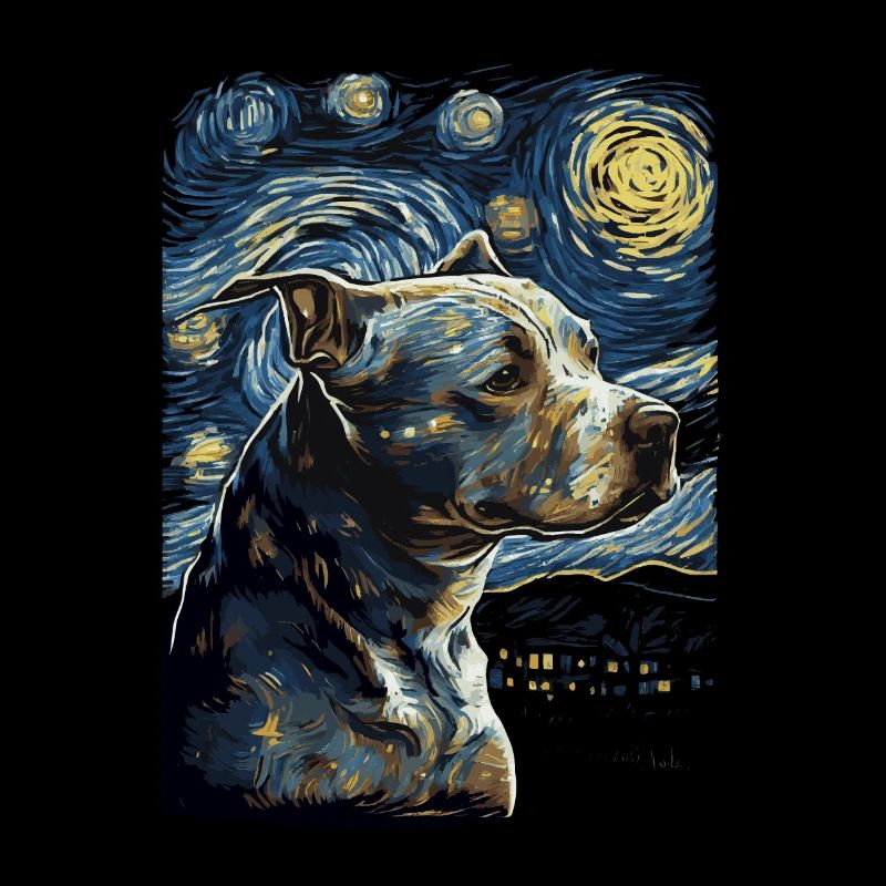 Pitbull Hund Starry Night