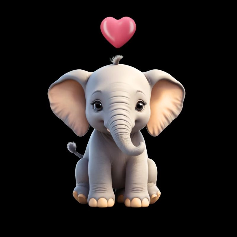 Éléphant 3D Coloré Mignon Éléphant Bébé avec Coeur
