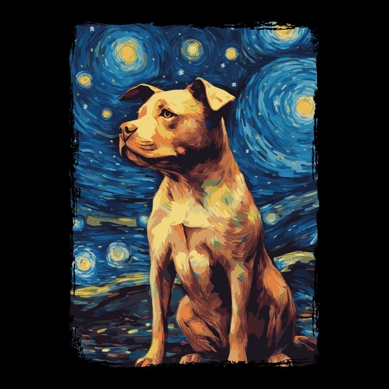 Pitbull Hund Starry Night