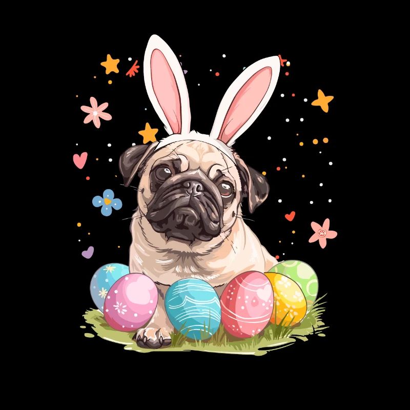 Pug easter eggs Hunting easter day