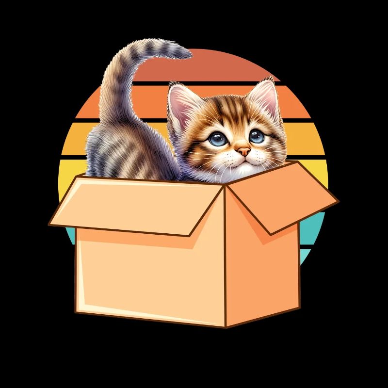 Cat In Box Retro Cute Cat Lover Funny