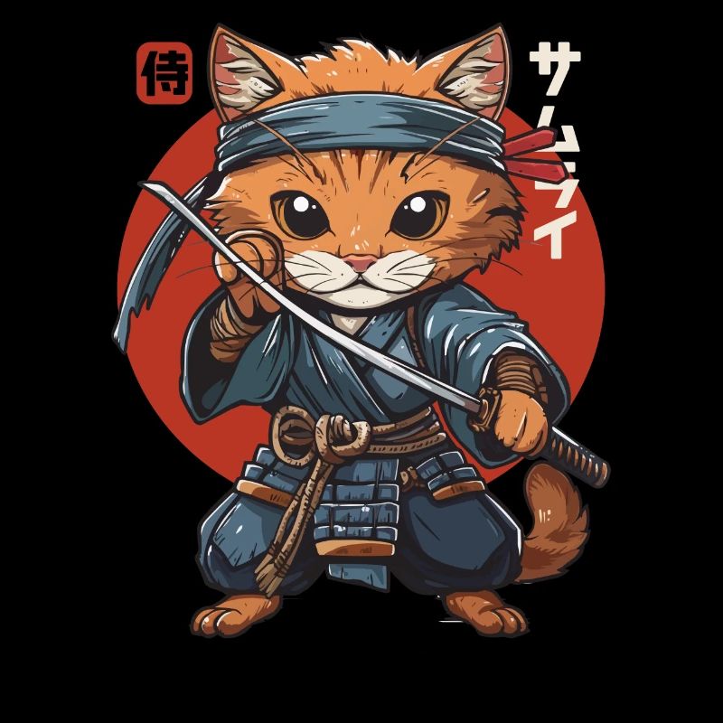 Chat Samouraï Chat Ninja Japonais Kawaii