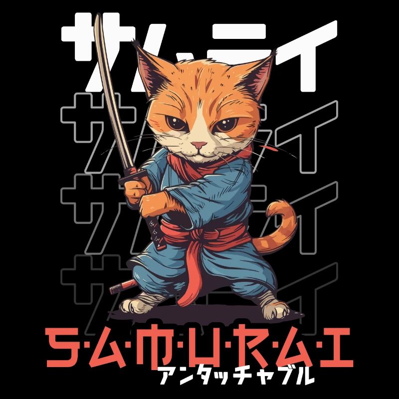 Chat Samouraï Chat Ninja Japonais Kawaii