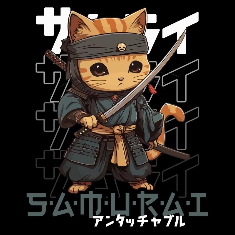 Chat Samouraï Chat Ninja Japonais Kawaii