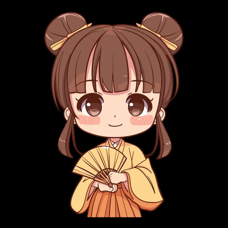 Niedliche Anime-Mädchen Mit Fächer