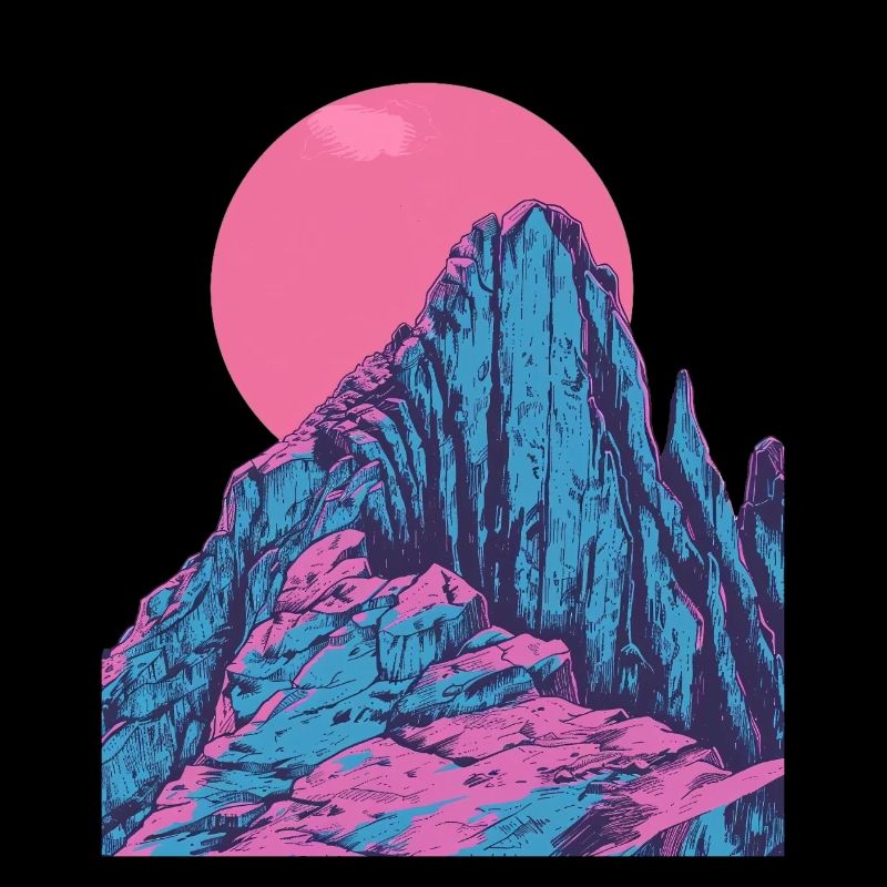 Pink moon over mystical mountains