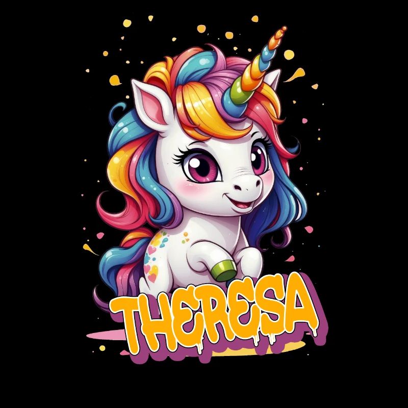 THERESA - Schöner Mädchen Name mit süßem Einhorn