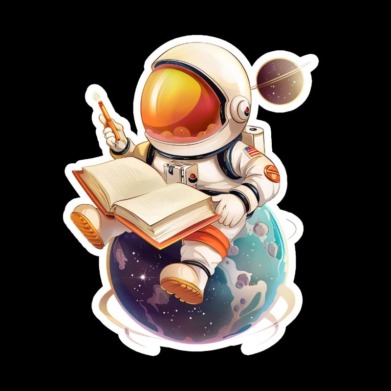 Astronaut reading his diary on a planet