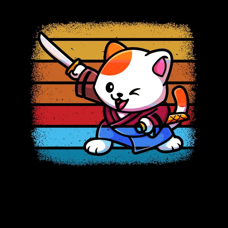 Japonais Samouraï Cat Warrior Retro Ninja