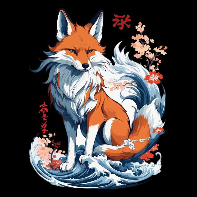 Ukiyo-E Art Style Japanese Kitsune Fox