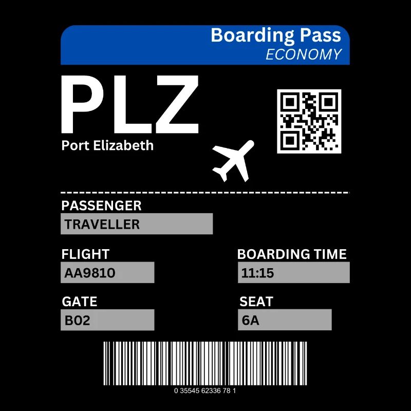 Port Elizabeth Boarding Pass Südafrika Urlaub Idee